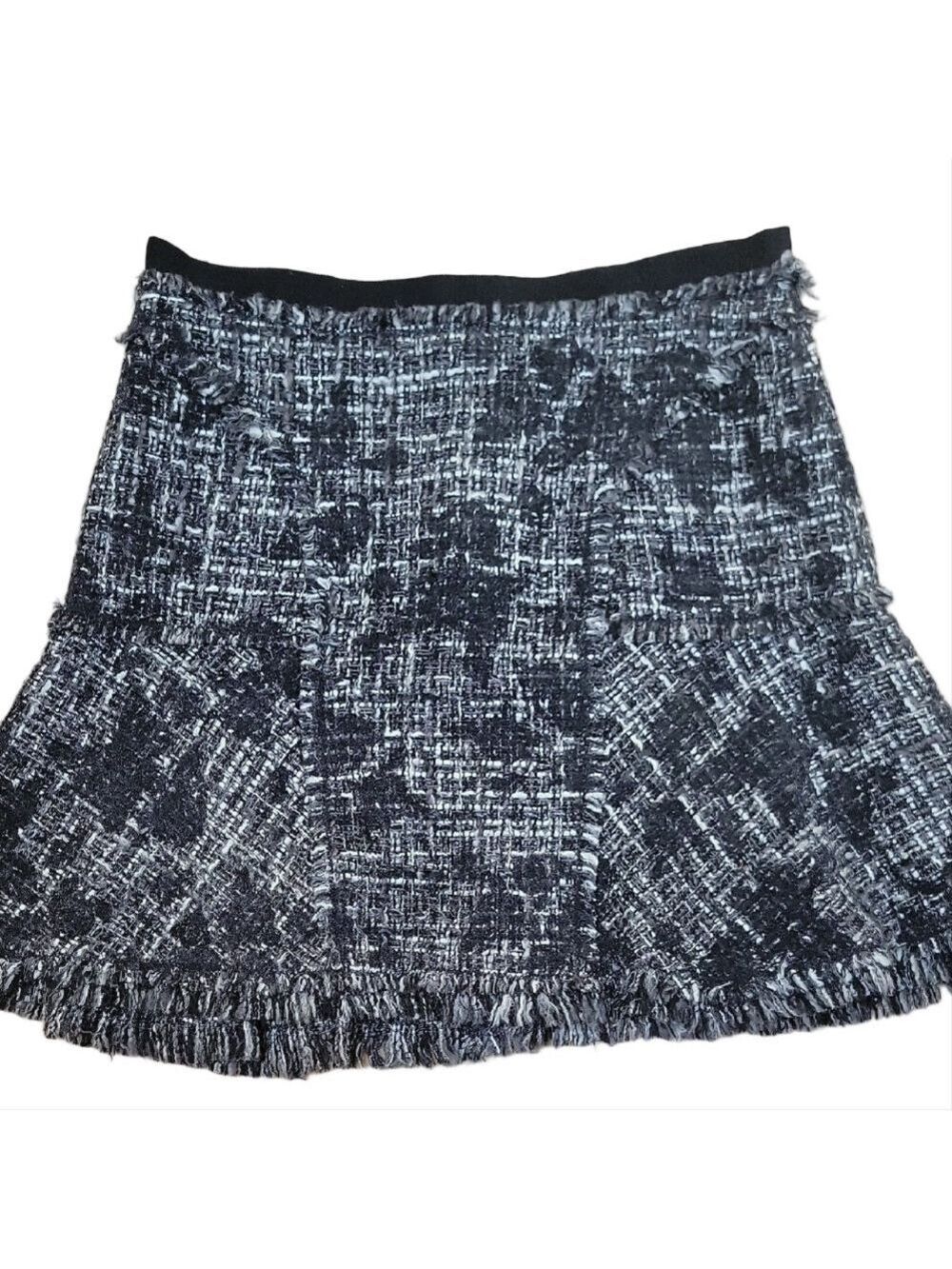 Rebecca Taylor Flocked Flounce Black and Gray Tweed Skirt Size 6 EUC